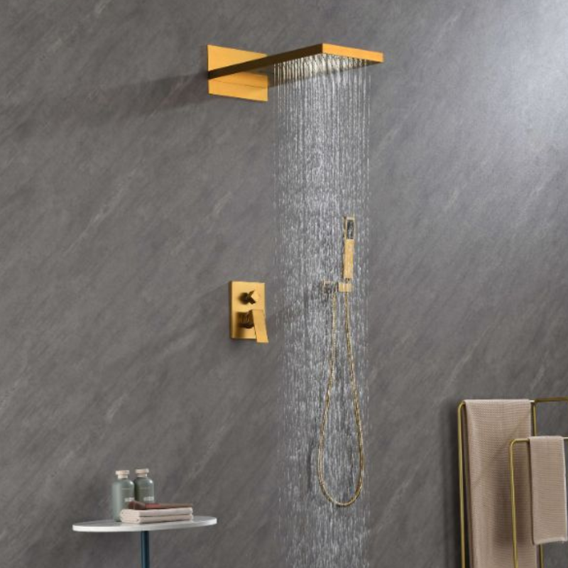 Gold Thermostatic Rectangle Rainfall Shower System 