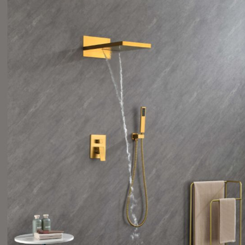 Gold Thermostatic Rectangle Rainfall Shower System 