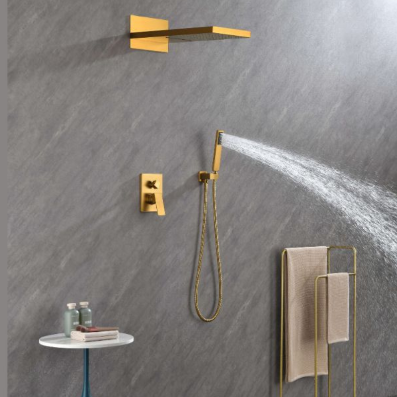 Gold Thermostatic Rectangle Rainfall Shower System 