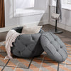 Modern Large Button Tufted Woven Round Storage Ottoman - 17.7"H Burlap Gray