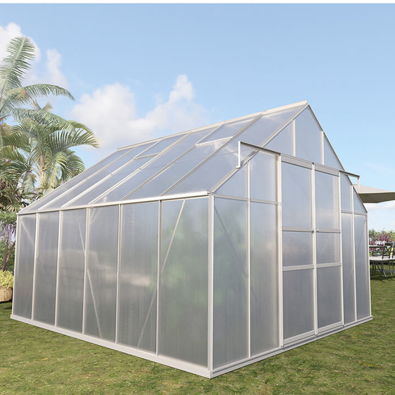 Polycarbonate Greenhouse With Roof Vent And Sliding Doors - W10' x D12'