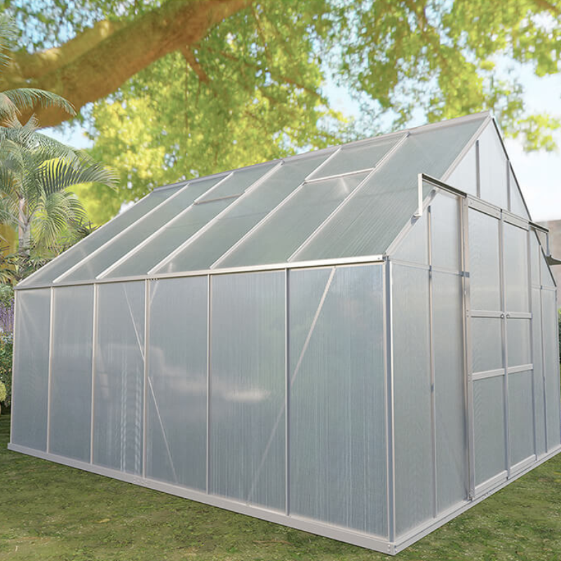 Polycarbonate Greenhouse With Roof Vent And Sliding Doors - W10' x D12'