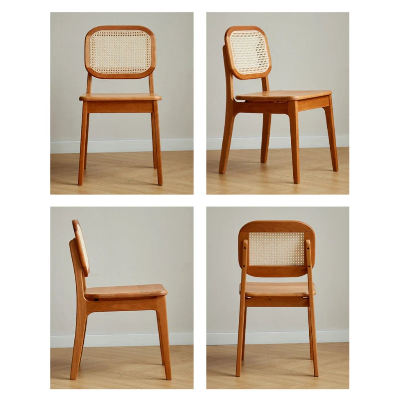 4 in 1 Photo of the Japandi Dining Chair Set of 2, Showing Front, Back and Side View.