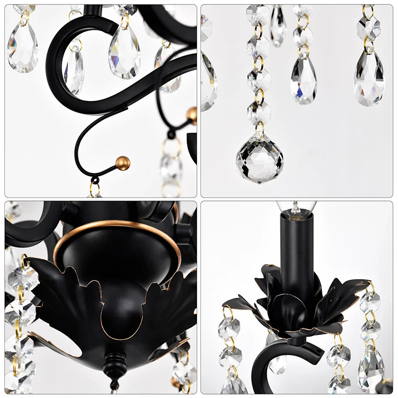 Classic Raindrop Crystal Glass Island Pendant Lighting in Matte Black