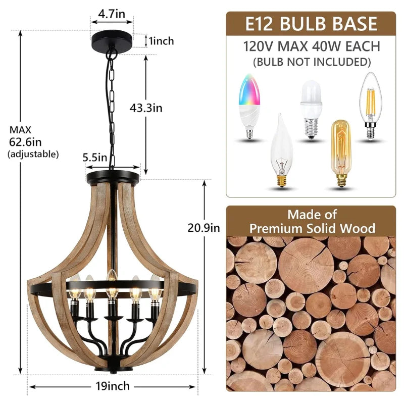 Dimension image of the kitchen pendant light, highlighting light features 