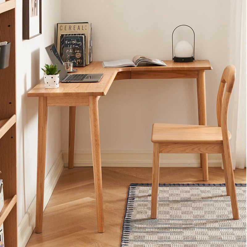 L-shaped wood desk for small spaces in natural color