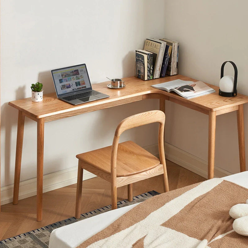 L shaped wood desk with corner design for small spaces in natural color