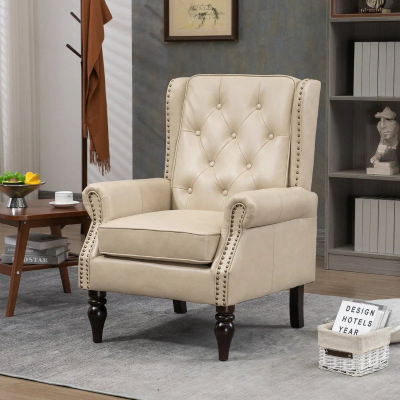 Camel leather accent chair with tuft design in a comfy home office setting