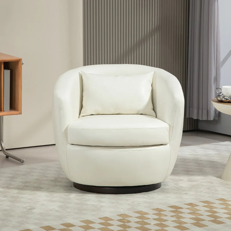 Leather accent chair with swivel base in light beige