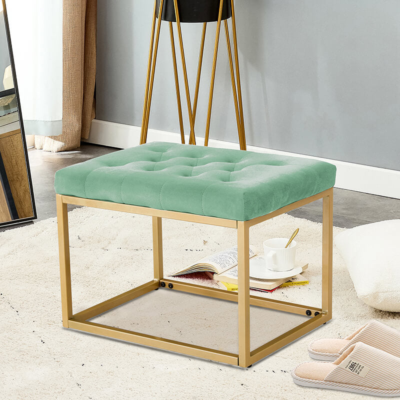 21" Light Green Velvet Shoe Vanity Changing Stool