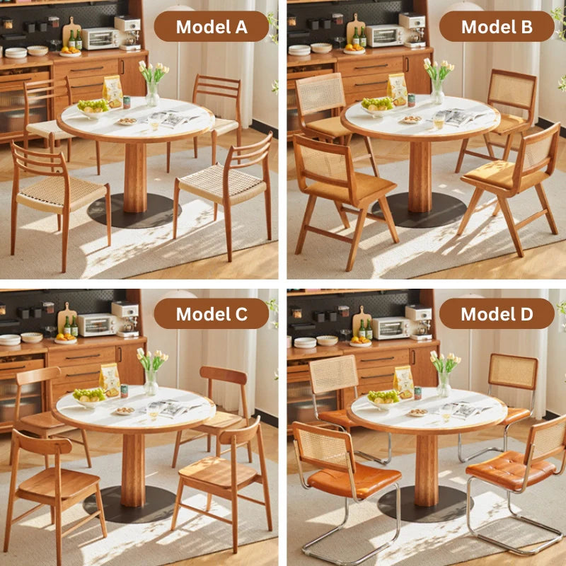 a round wood pedestal dining table in different models