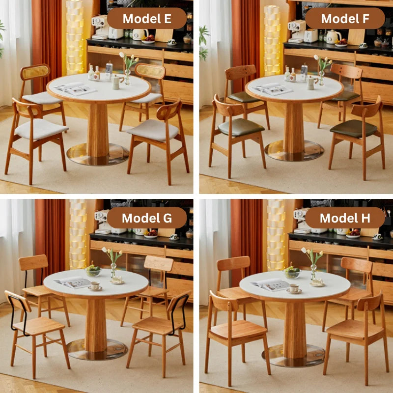 a round wood pedestal dining table in different models