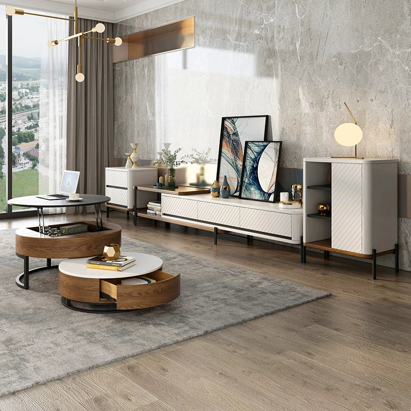 a wood lift top coffee table in a modern living room