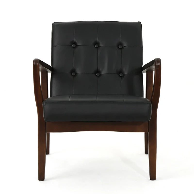 wood and leather accent chair (front view)