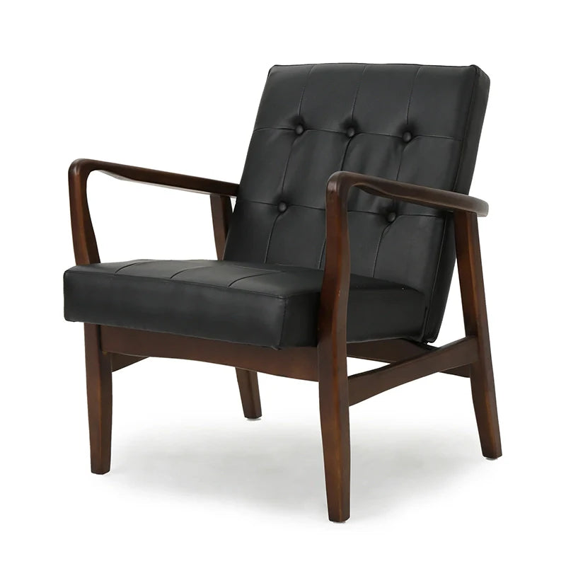 wood and leather accent chair (side view)