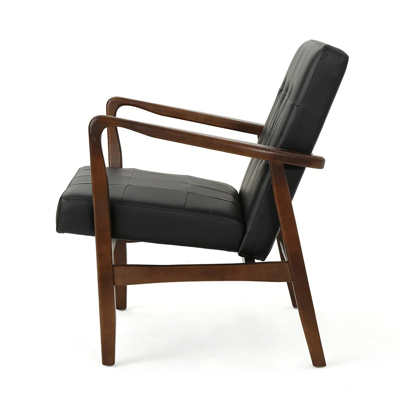 wood and leather accent chair (side view)