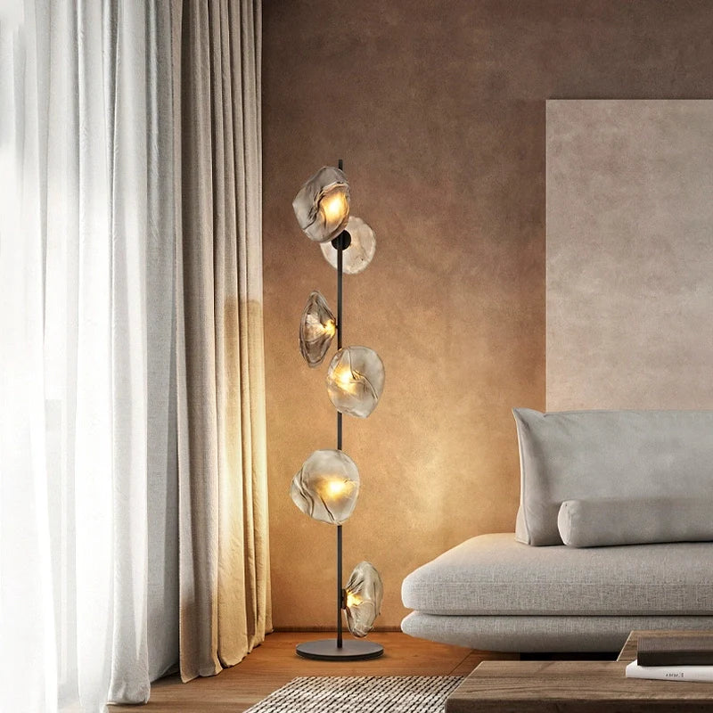 a midcentury modern floor lamp with 6-heads glass mesh petals