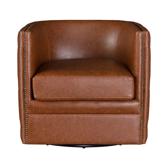 an brown leather accent chair in a white backround (front view)