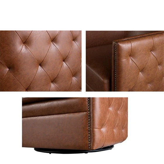 different angles of a leather accent chair 