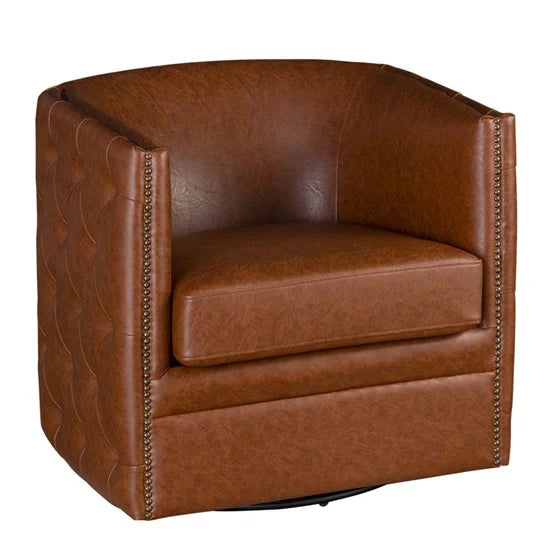 an brown leather accent chair in a white backround (side view)