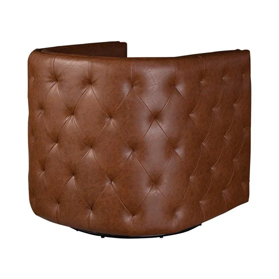 an brown leather accent chair in a white backround (back view)