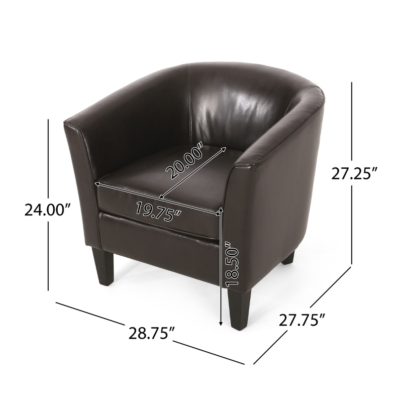 Dimensions of a brown leather accent chair 