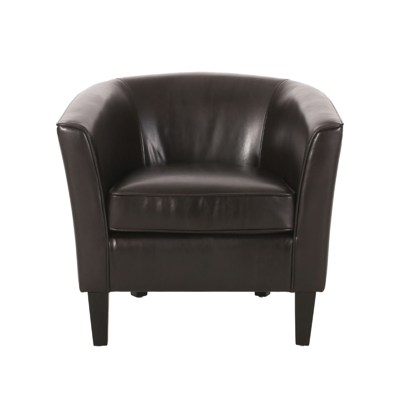 A leather accent chair in a white background (front view)