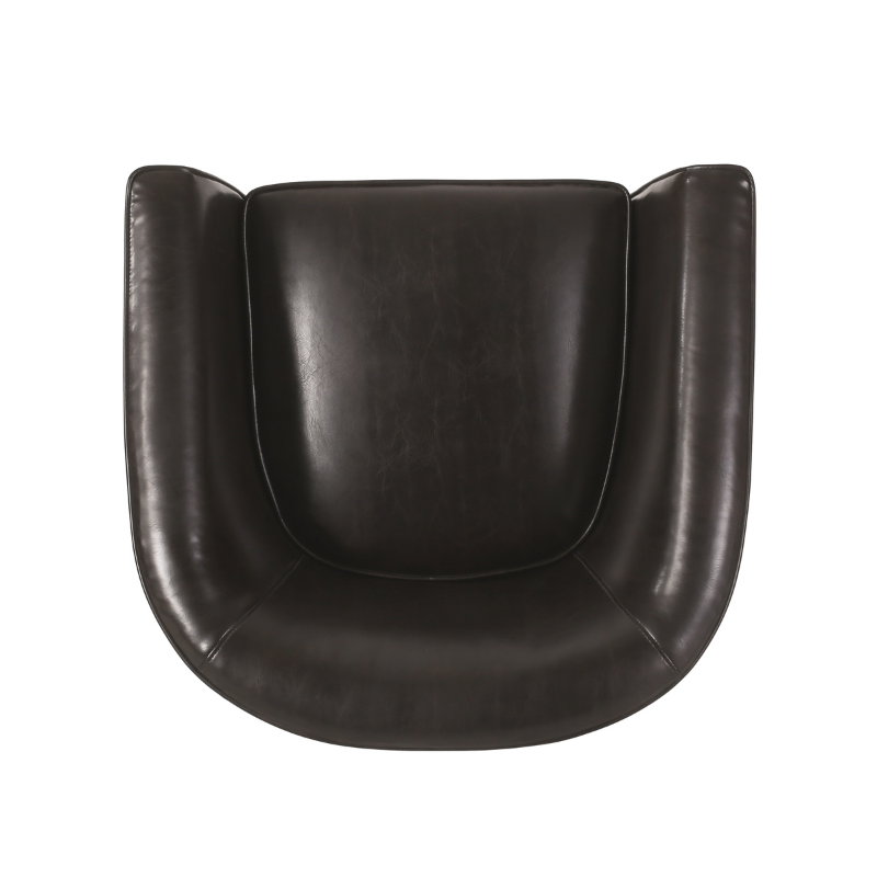 A close-up view of an accent leather chair 