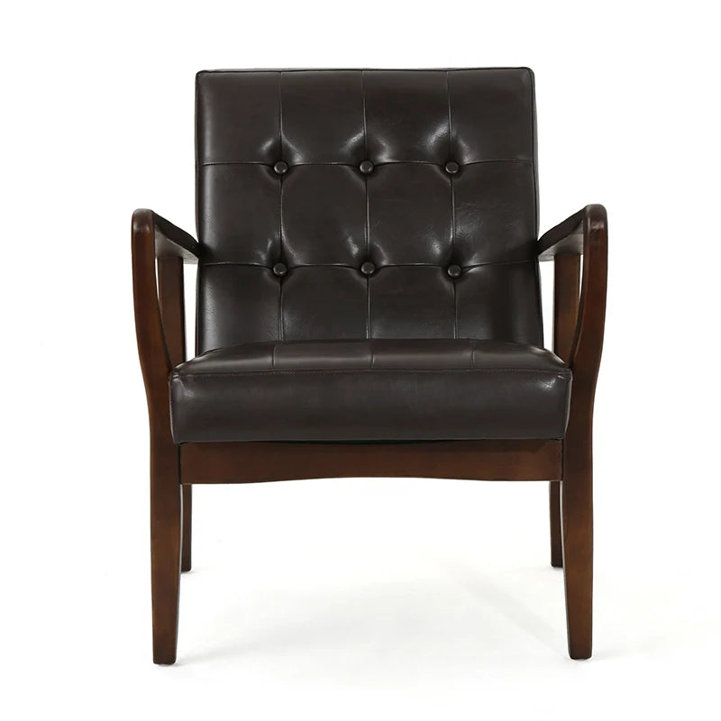 wood and leather accent chair (front view)