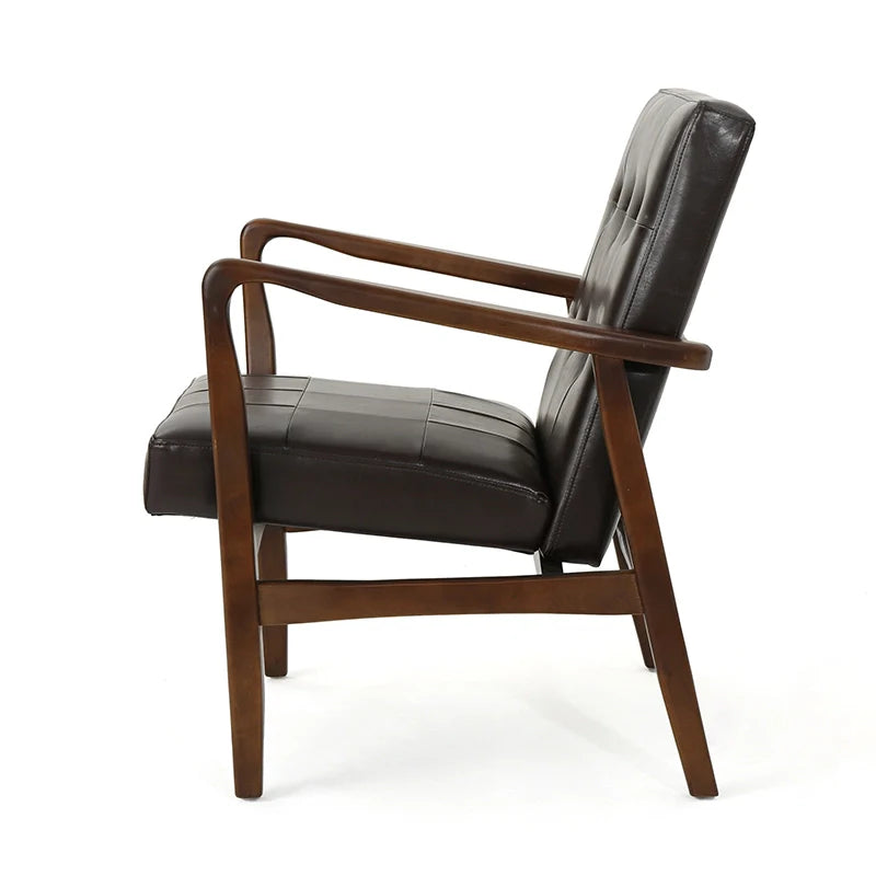 the side view of a leather accent chair