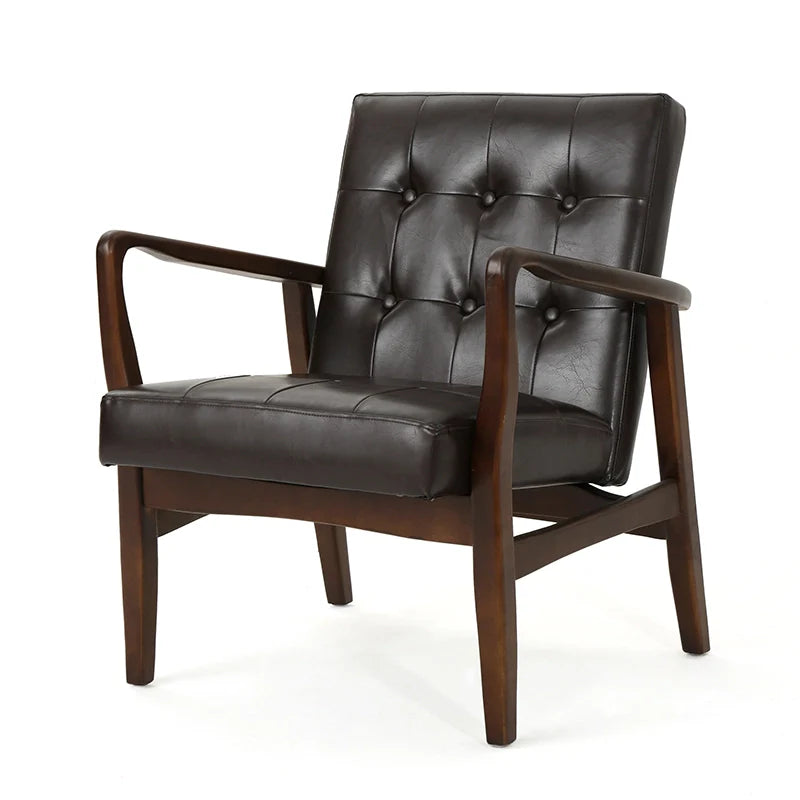 wood and leather accent chair (side view)