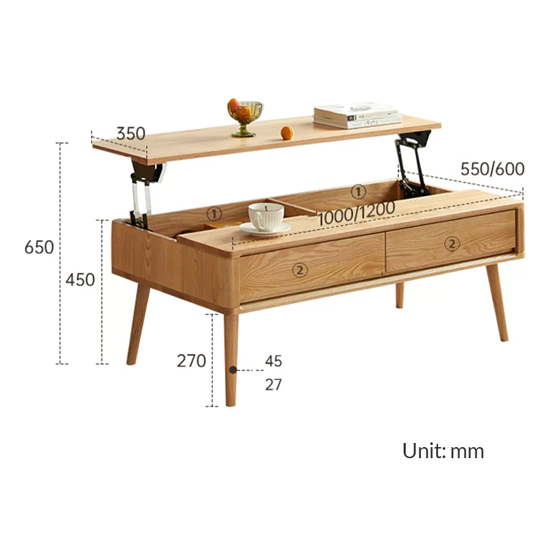 Dimension image of the morden wood coffee table 