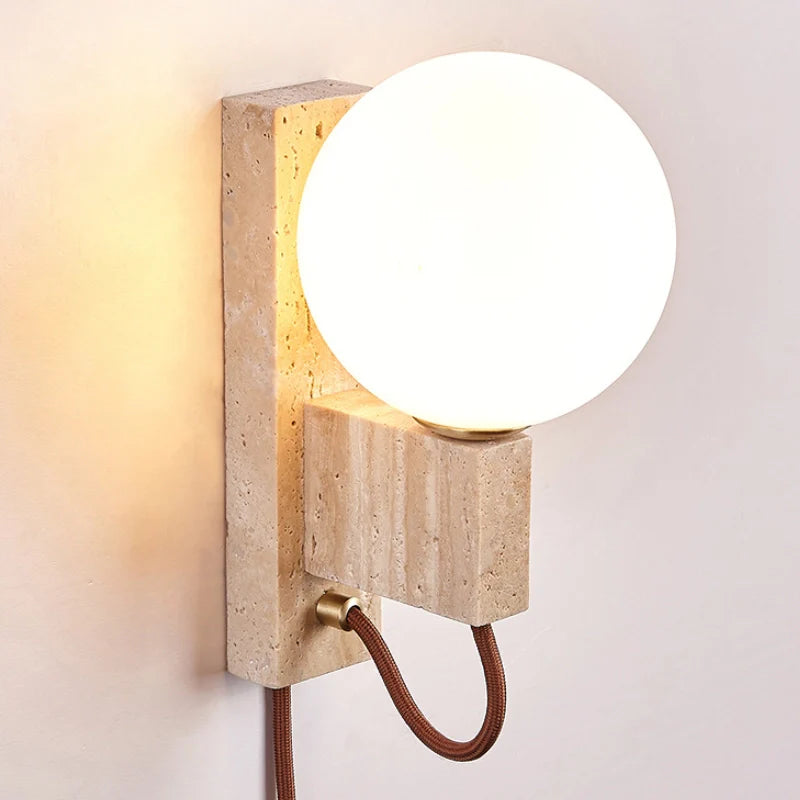 Illuminating Plug in Wall Light with travertine base