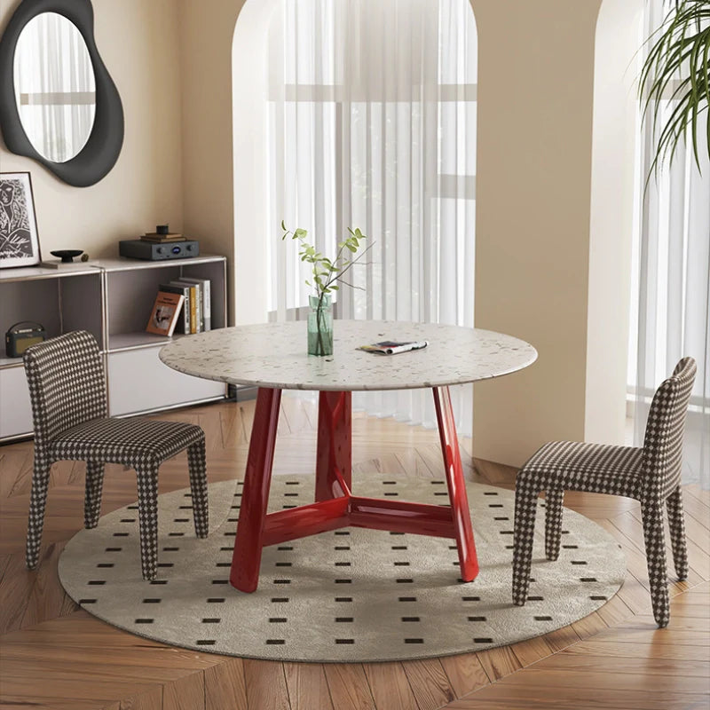 a wood dining table in a modern living space