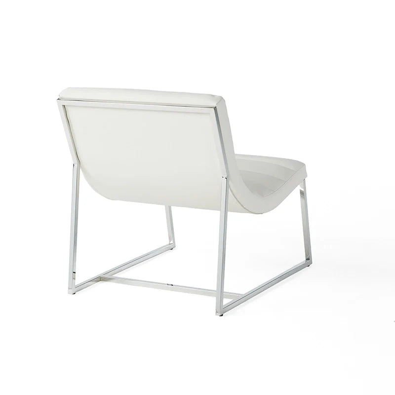 a white leather accent chair in a white backround (back view)