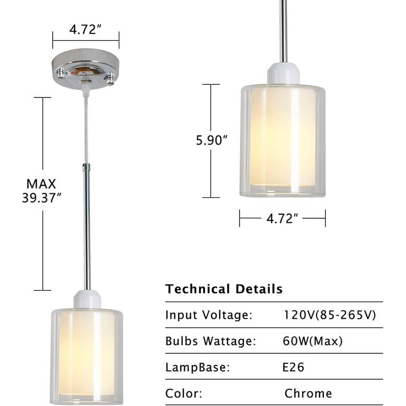 Modern White Metal Glass Mini Pendant Light