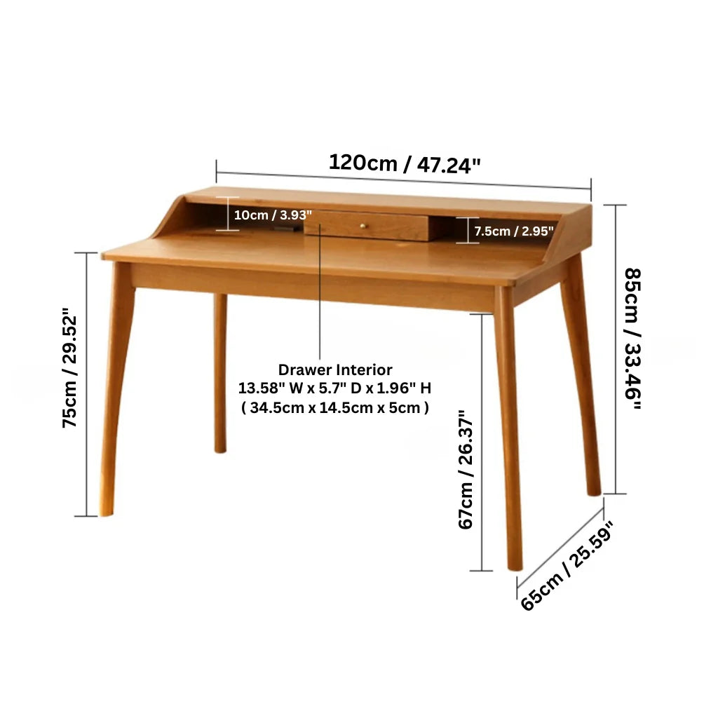 dimensions of a cherry wood desk with hutch and drawer