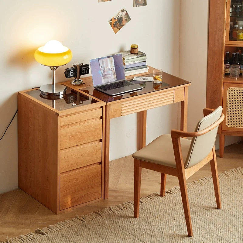 a natural wood desk with a matching chair