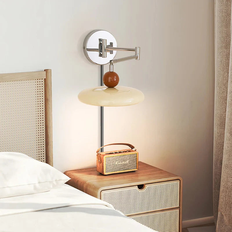 Bedside Plug in Wall Light Fixture, with swing arm 