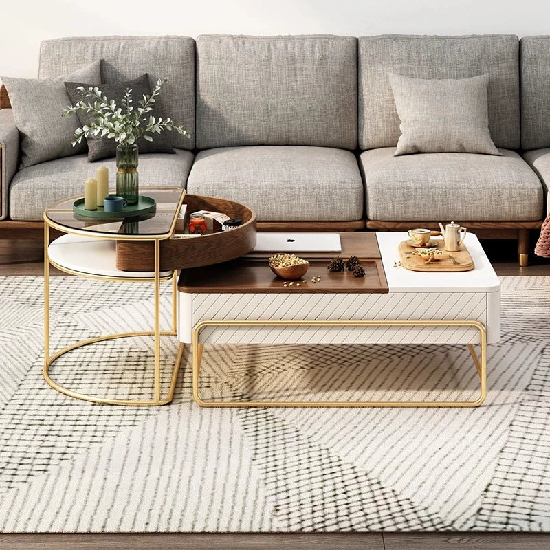 a white wood lift top coffee table in a modern living room