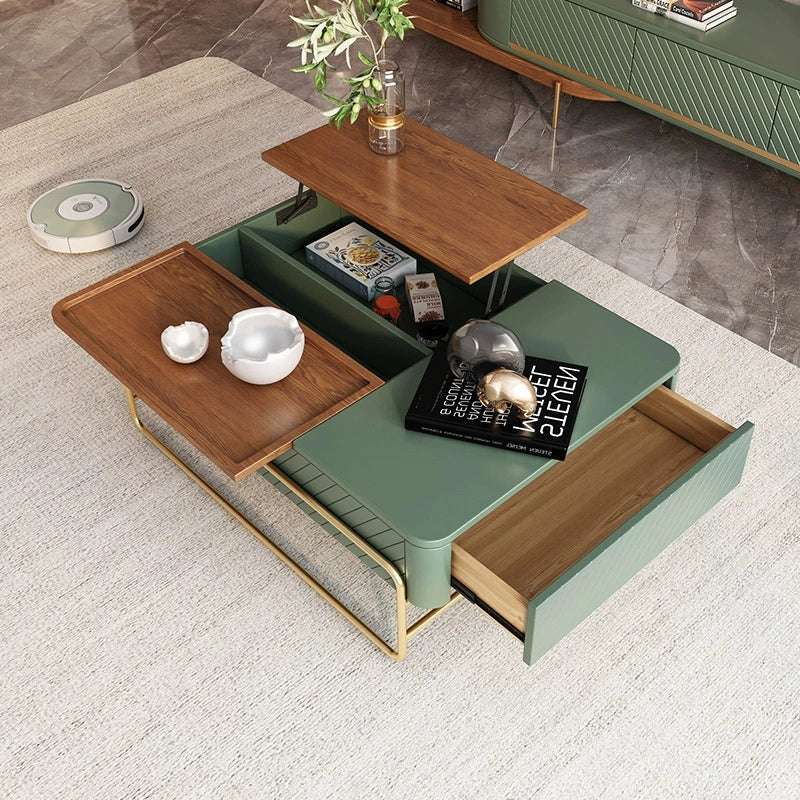 a close-up view of a wood rectangle coffee table 