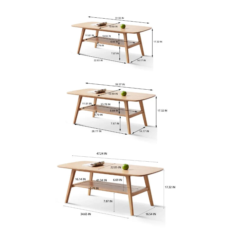 Dimensions of small, medium and large modern wood coffee table