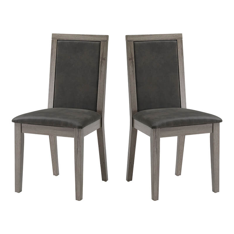 Wood dining chair set of 2 in grey upholstery 