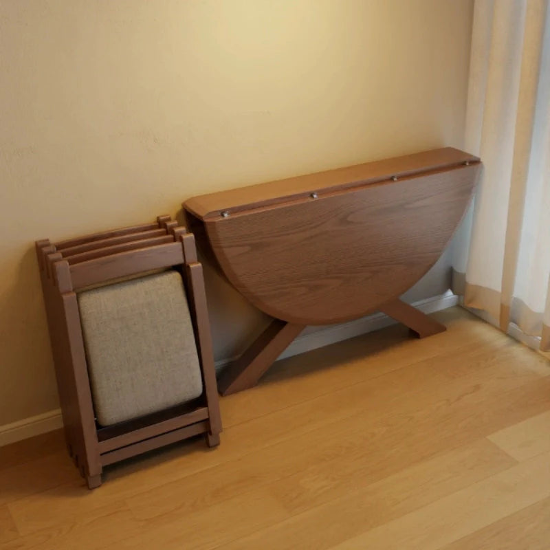 A Solid Wood Extendable Dining Table in a folded state