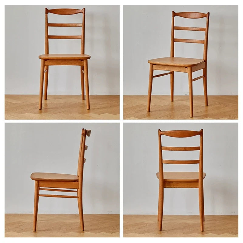 A 4 in 1 Picture of the Solid Cherry Wood Dining Chair with Ladder Backrest Showing Front Back and Side View. 