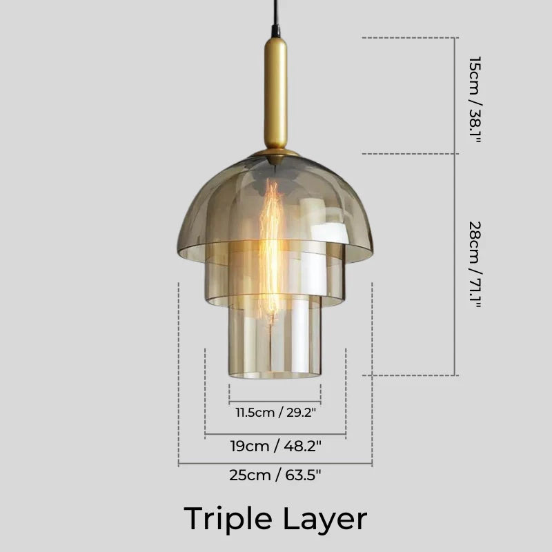 dimension of a three-layered kitchen pendant light 