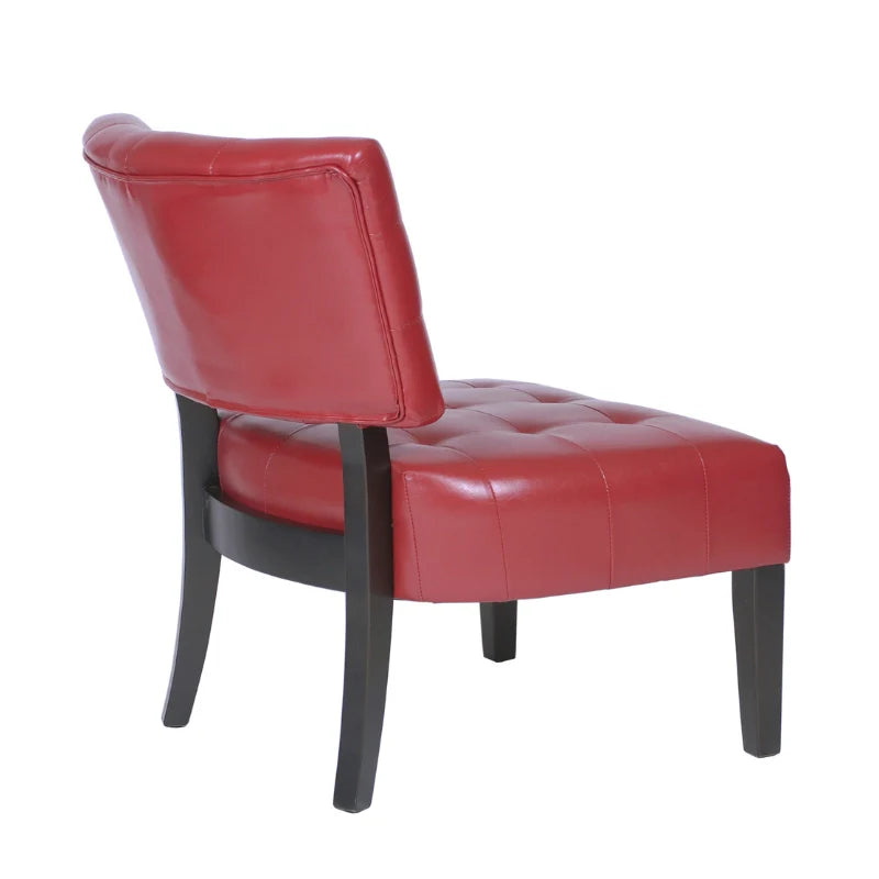 A red leather accent chair in a white background 