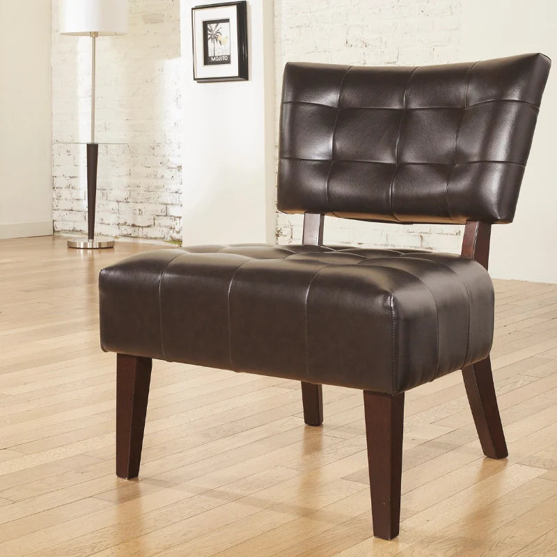 An accent leather chair in a modern living room