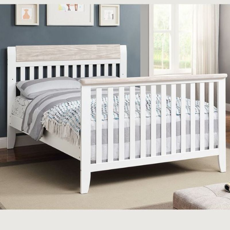 57 White and Natural 4-in-1 Convertible Wood Crib