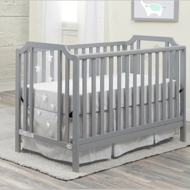 53" Light Gray 3-in-1 Convertible Wood Island Crib